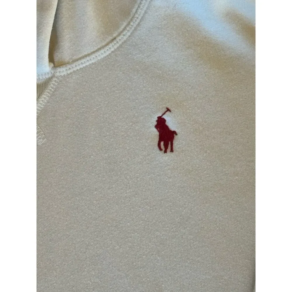 Ralph Lauren Girls Sz 6 Cream Pullover Classic Hoodie Sweatshirt Red Pony Logo